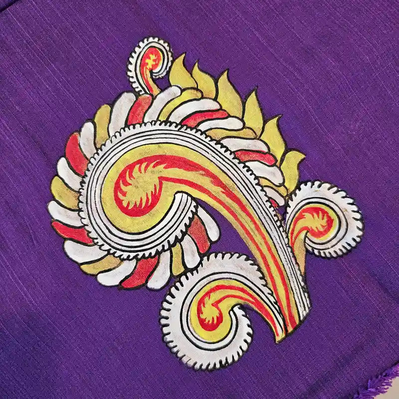 Hand-painted Raw cotton blouse piece in Deep Violet color Fabric