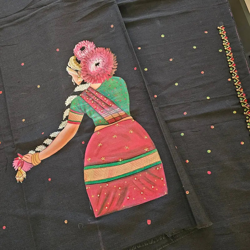 Dancing Lady Hand-painted blouse in Black