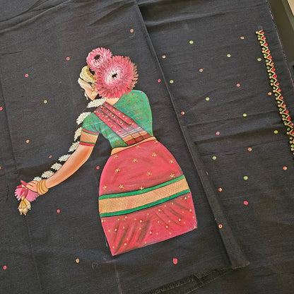 Dancing Lady Hand-painted blouse in Black