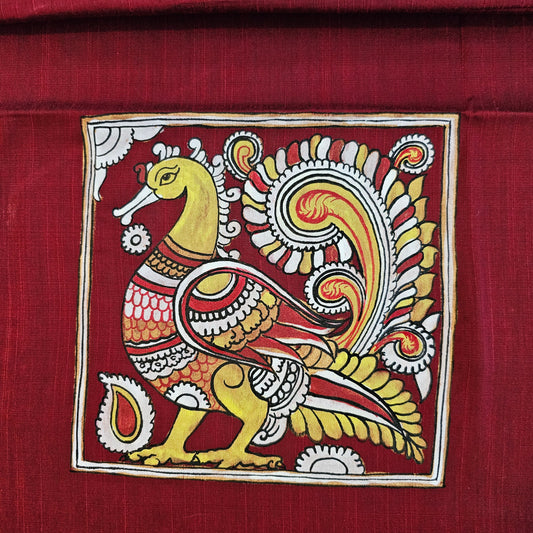 Maroon Hand-painted blouse piece in Kalamkari style