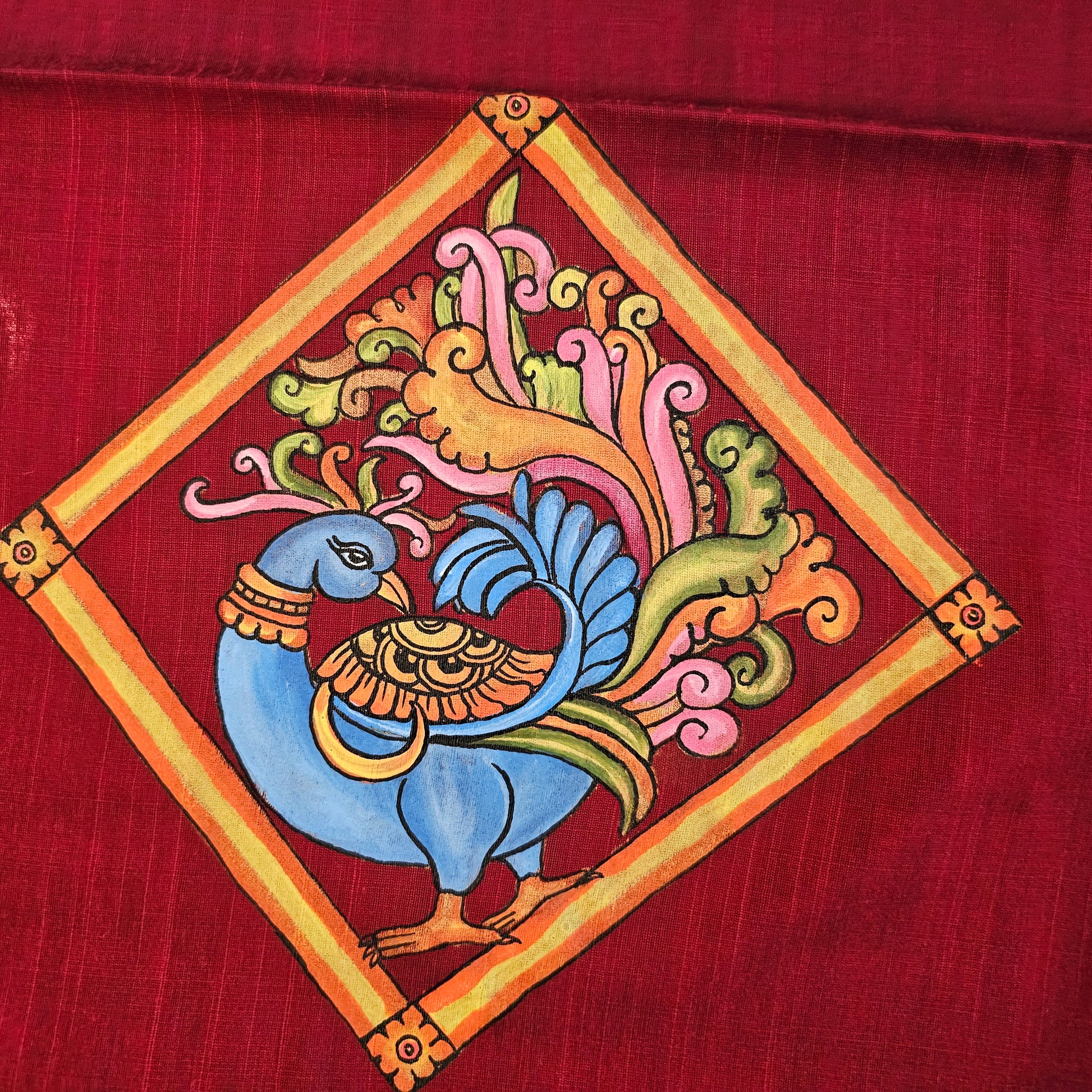 Hand-painted Maroon Blouse piece in Kalamkari style