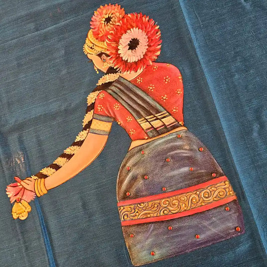 Hand-painted  Dancing lady on Blue Blouse
