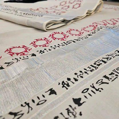 Hand block printed  Silver Kara Set Mundu