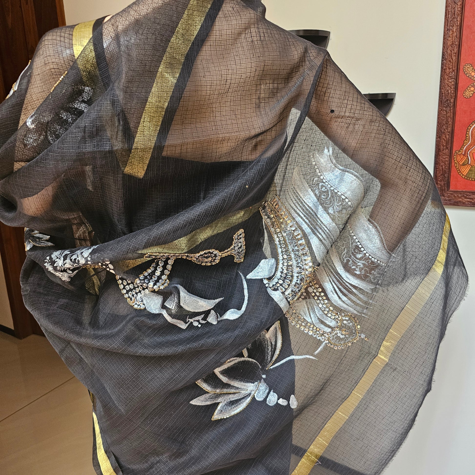 Hand Painted Black Saree