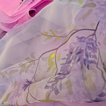 Elegant Hand-painted and Hand-dyed  Light Violet Organza Saree
