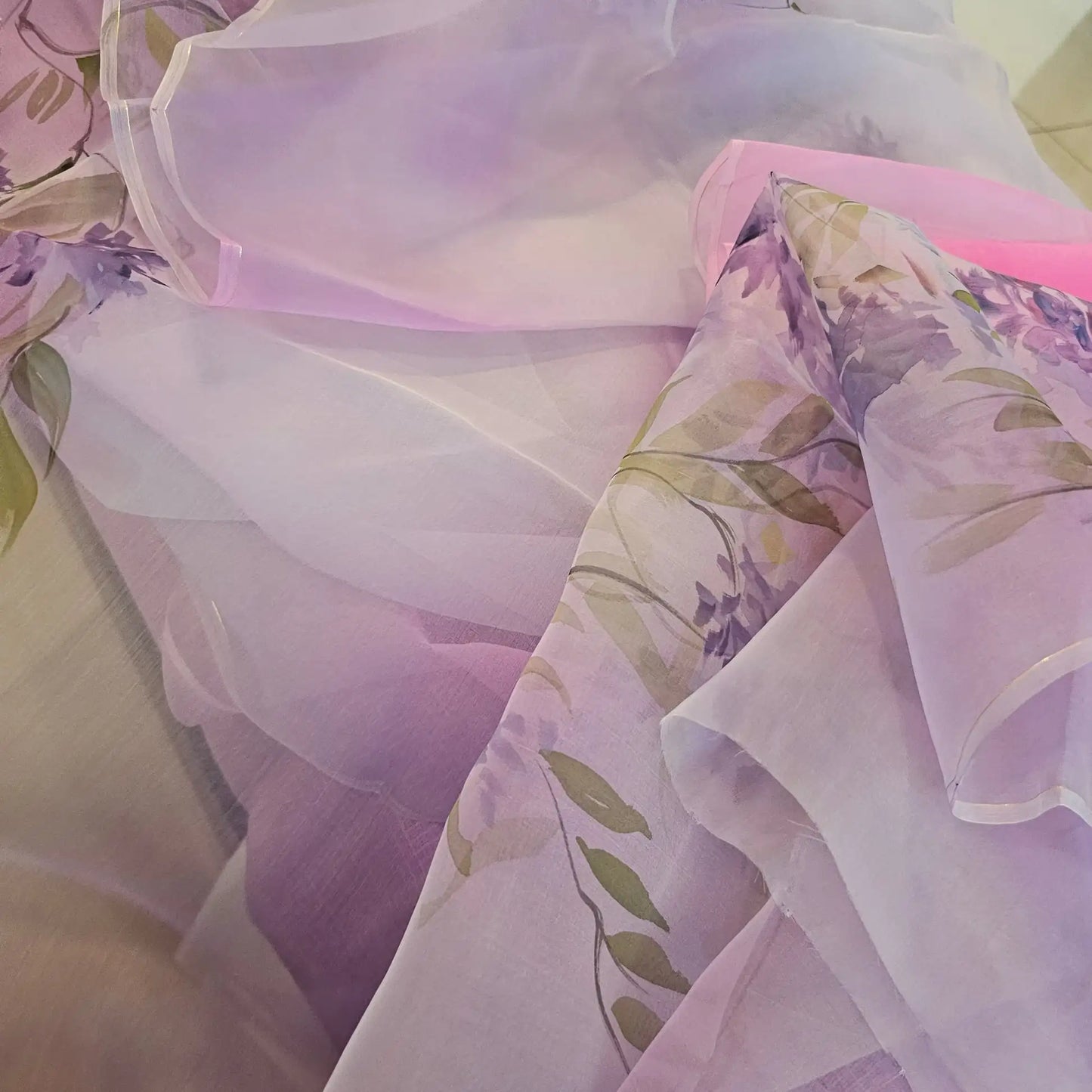 Elegant Hand-painted and Hand-dyed  Light Violet Organza Saree