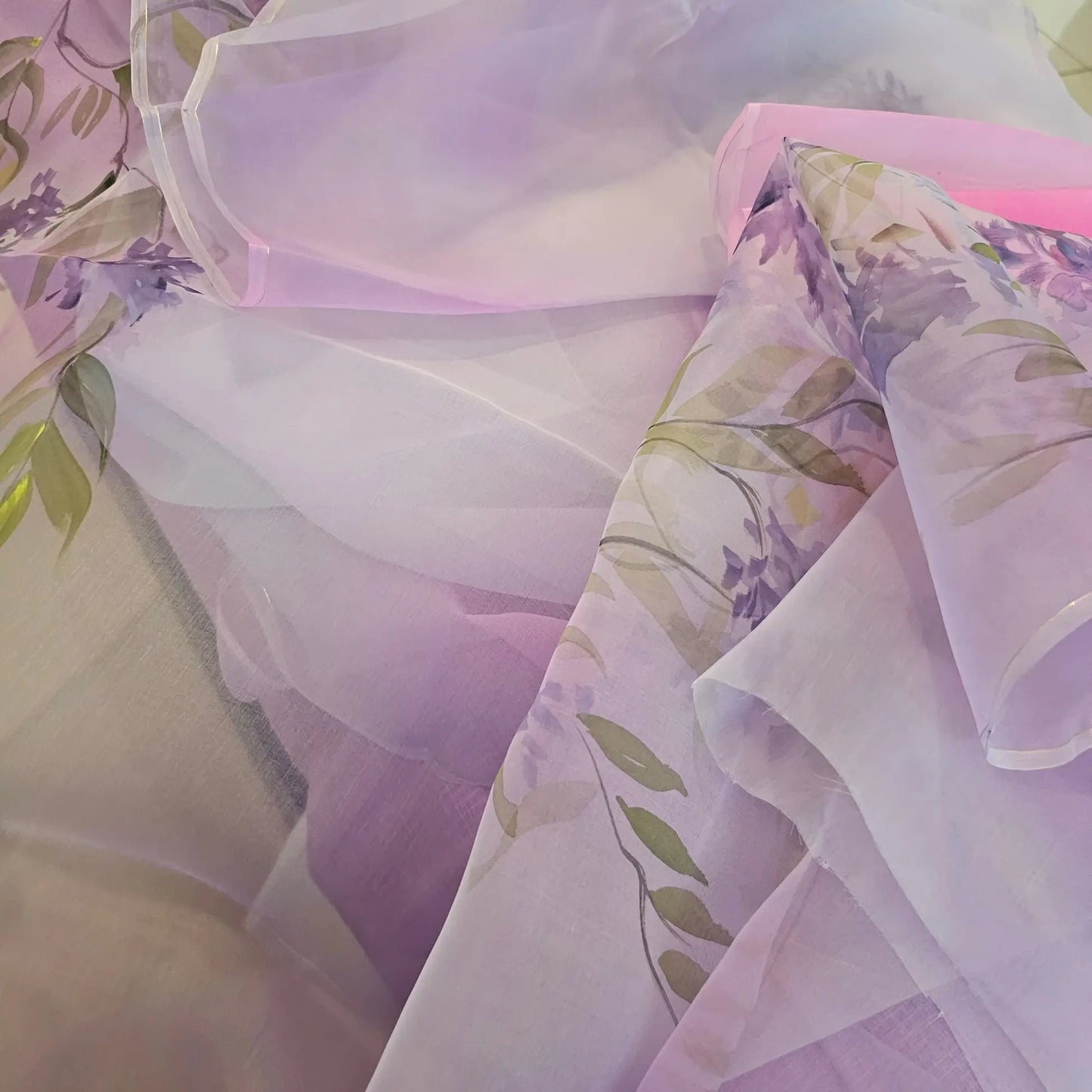 Elegant Hand-painted and Hand-dyed  Light Violet Organza Saree