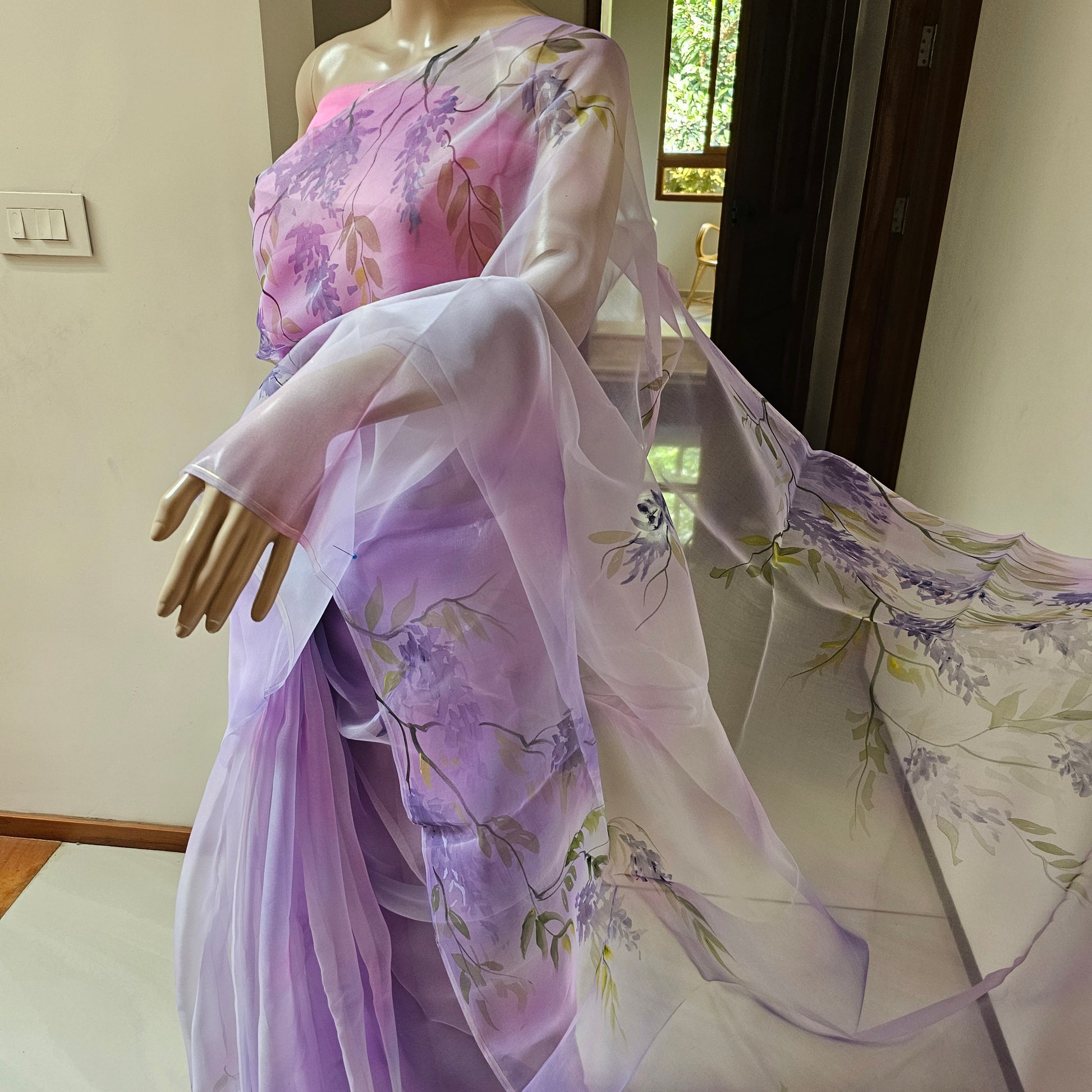 Hand-dyed Light Violet Organza Saree