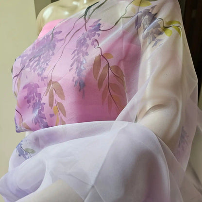 Elegant Hand-painted and Hand-dyed  Light Violet Organza Saree