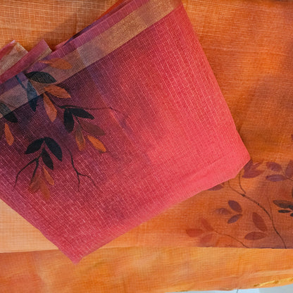 Kota Doria Saree in shades of Orange