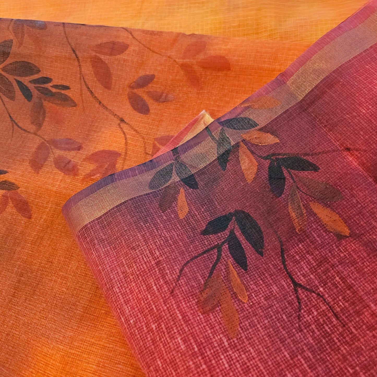 Shop Hand-painted Kota Doria Saree in shades of Orange