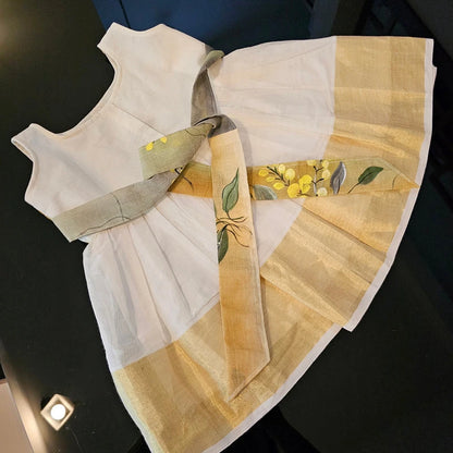 Hand-painted Handloom Cotton Kid's Frock [6 months -1 yr]