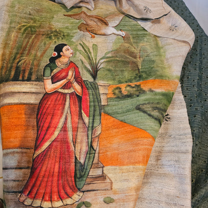 Hand-painted Kurti set in Ravi Varma style