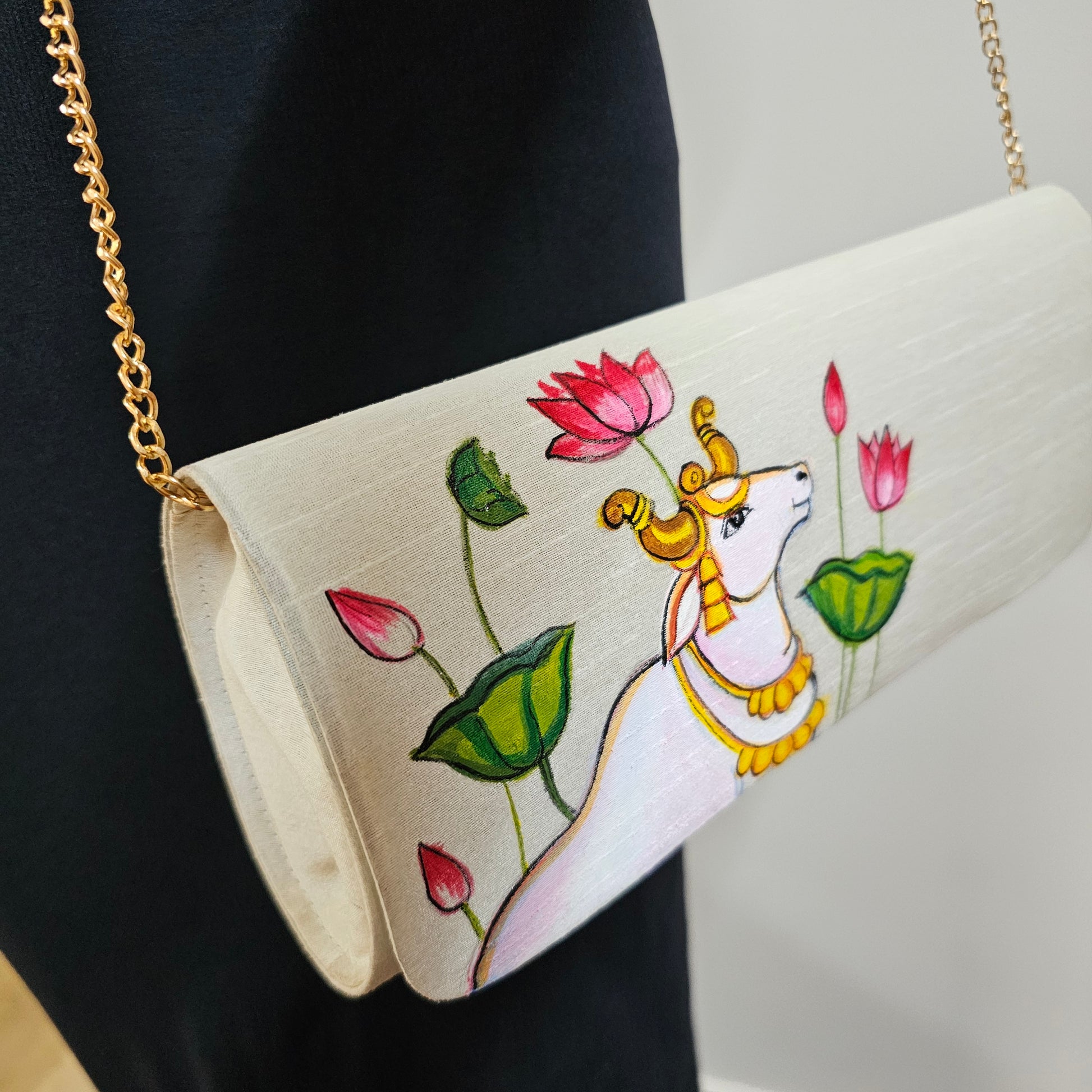 Shop Hand-painted Clutch in PIchwai style.