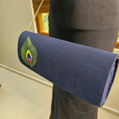 Hand-painted Navy Blue [Peacock Feather] Clutch
