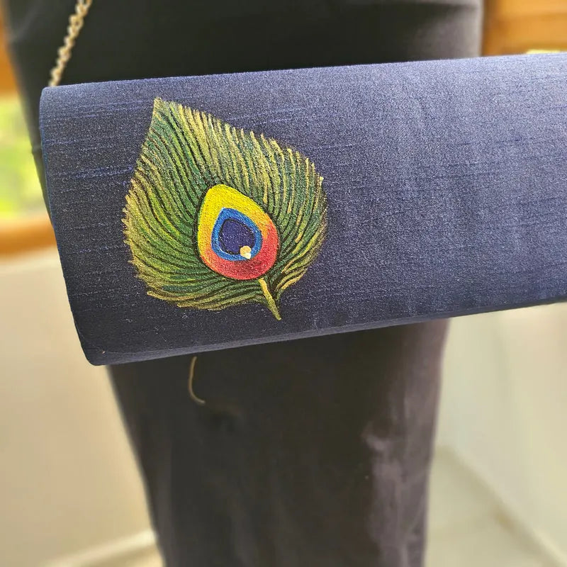 Hand-painted Navy Blue [Peacock Feather] Clutch