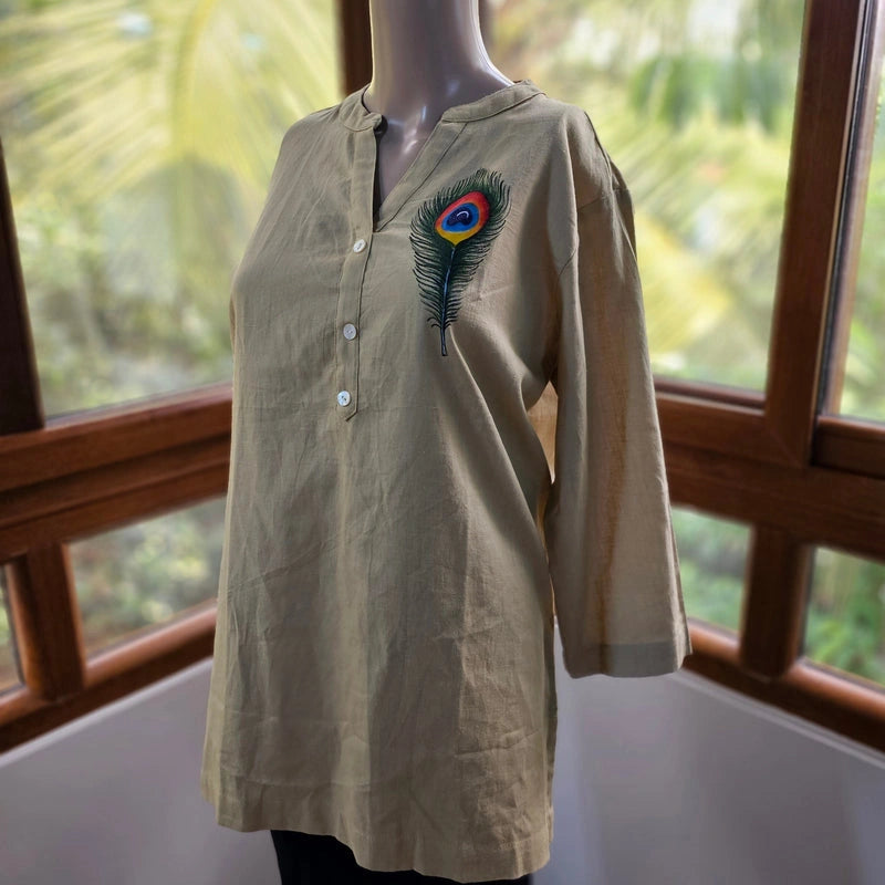 Beige Hand-painted Short Kurti