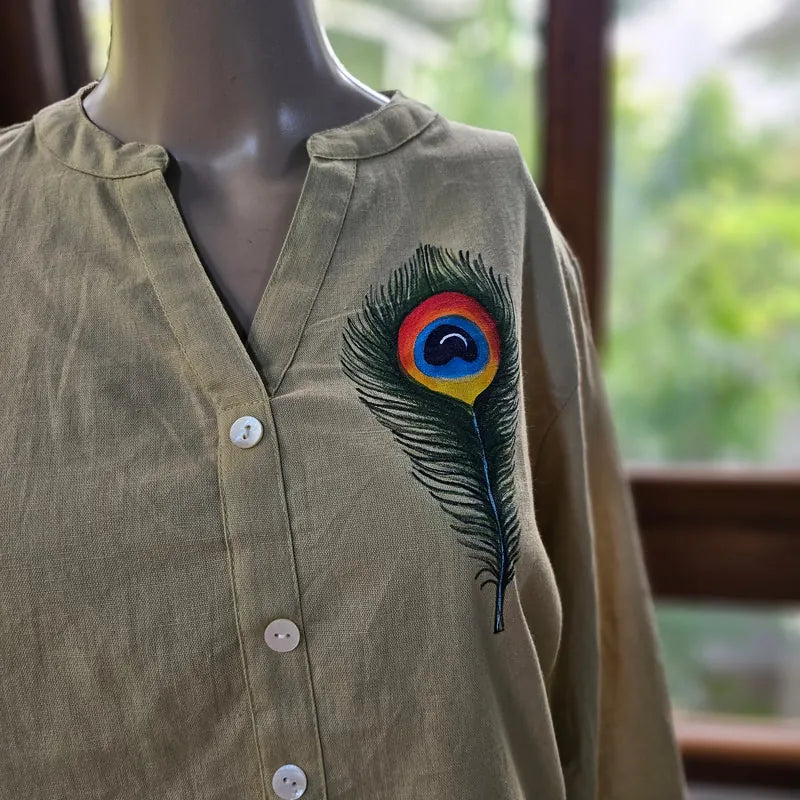 Beige Hand-painted Short Kurti
