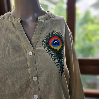 Beige Hand-painted Short Kurti