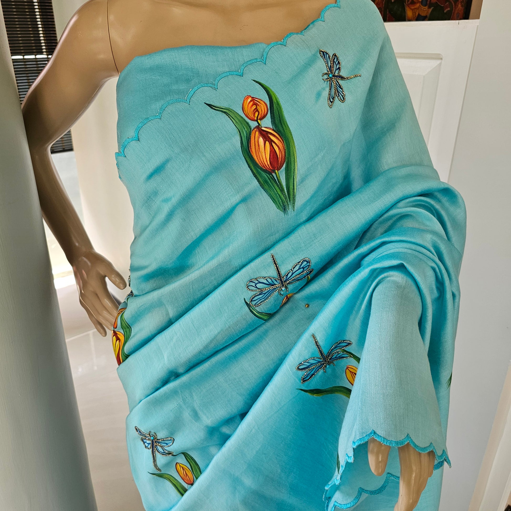 Hand-Painted Chanderi Silk Saree