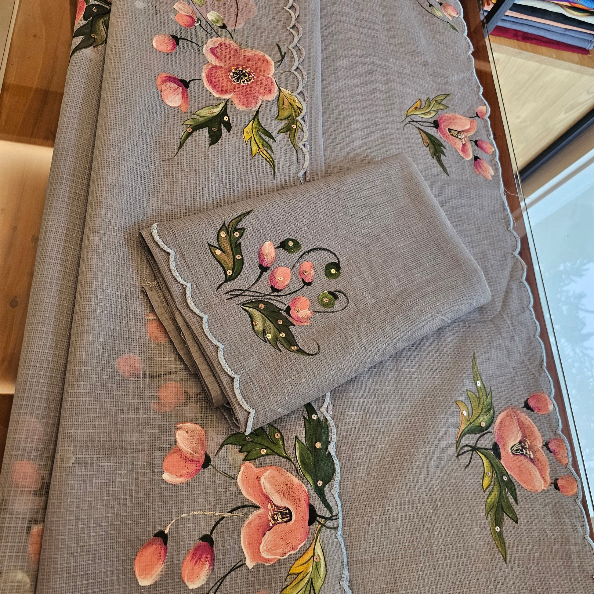 Hand-Painted Grey Pure Kota Saree