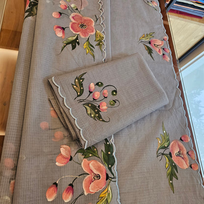 Hand-Painted Grey Pure Kota Saree