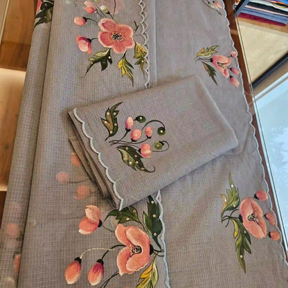 Pretty Hand-Painted Grey Pure Kota Saree