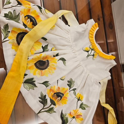 Hand-Painted Sunflower Baby Girl Frock 