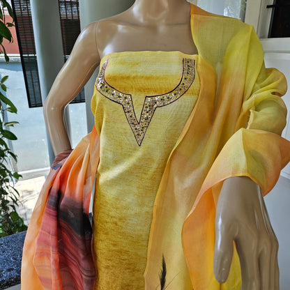 Sunset Themed Yellow Kurti set