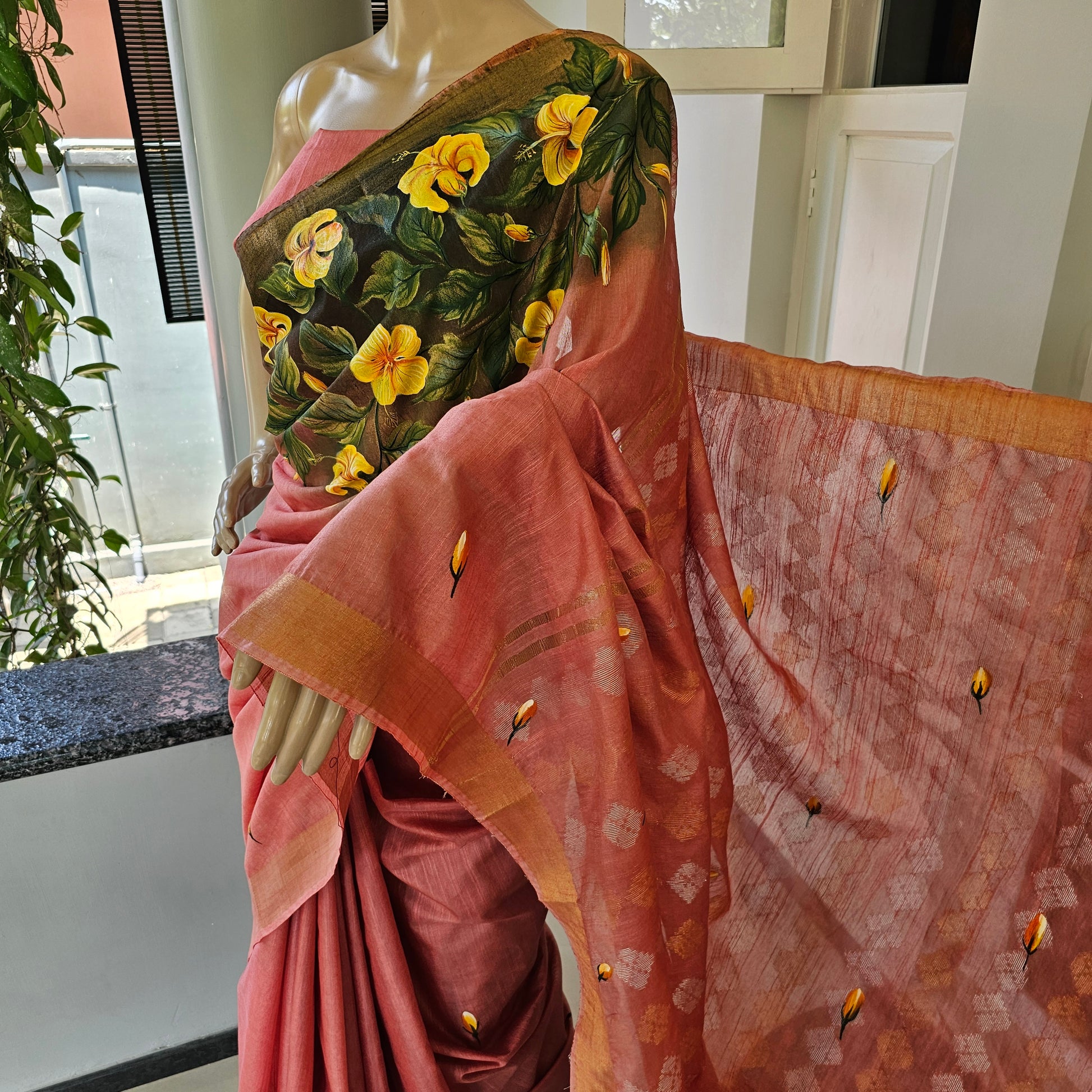 Hand-Painted Cotton Organza Weave Saree