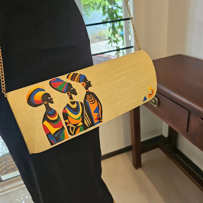 Hand-Painted Clutch Featuring African Motif.