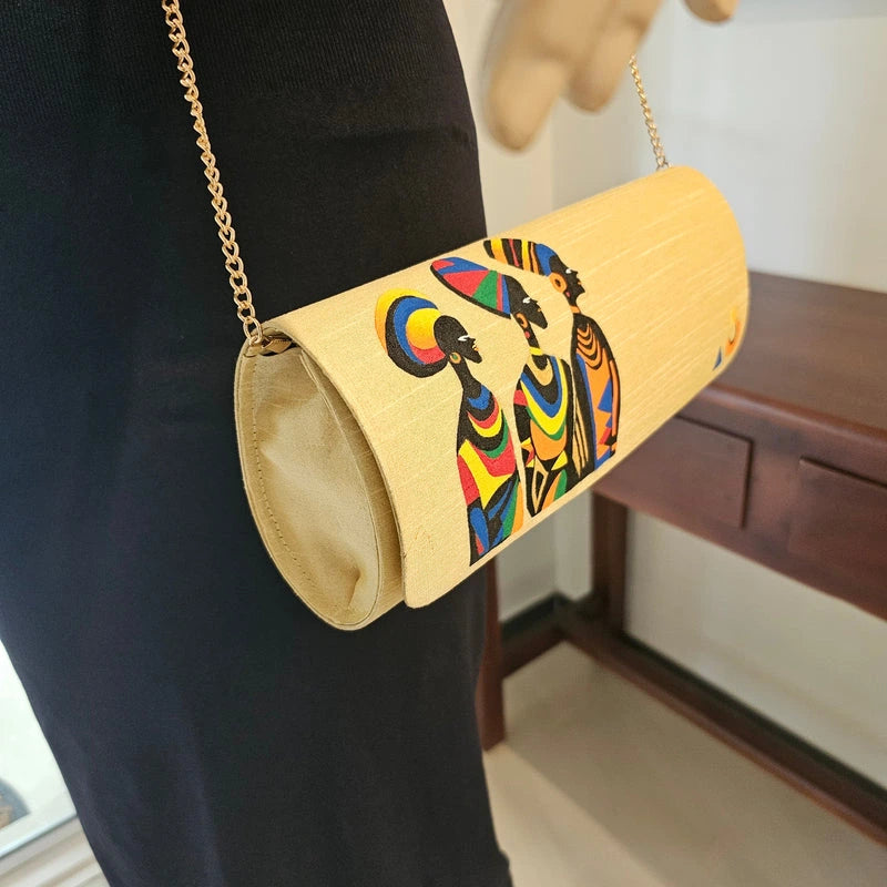 Hand-Painted Clutch Featuring African Motif.