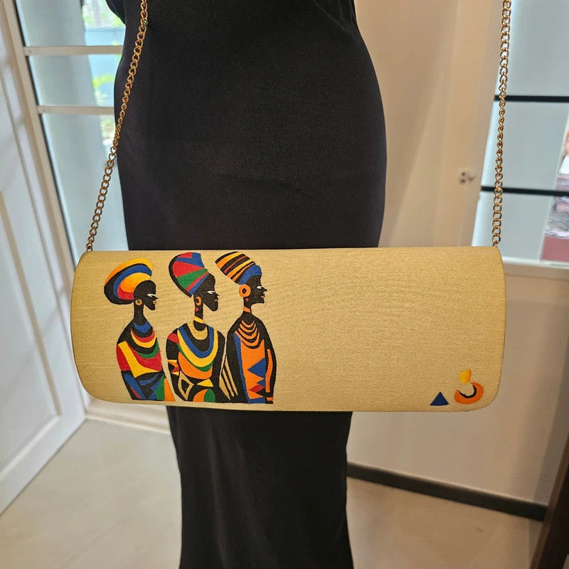Hand-Painted Clutch Featuring African Motif.
