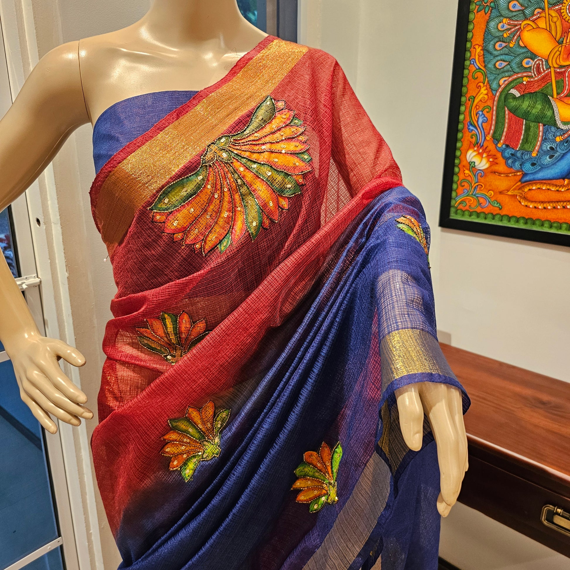 Hand-painted saree accents