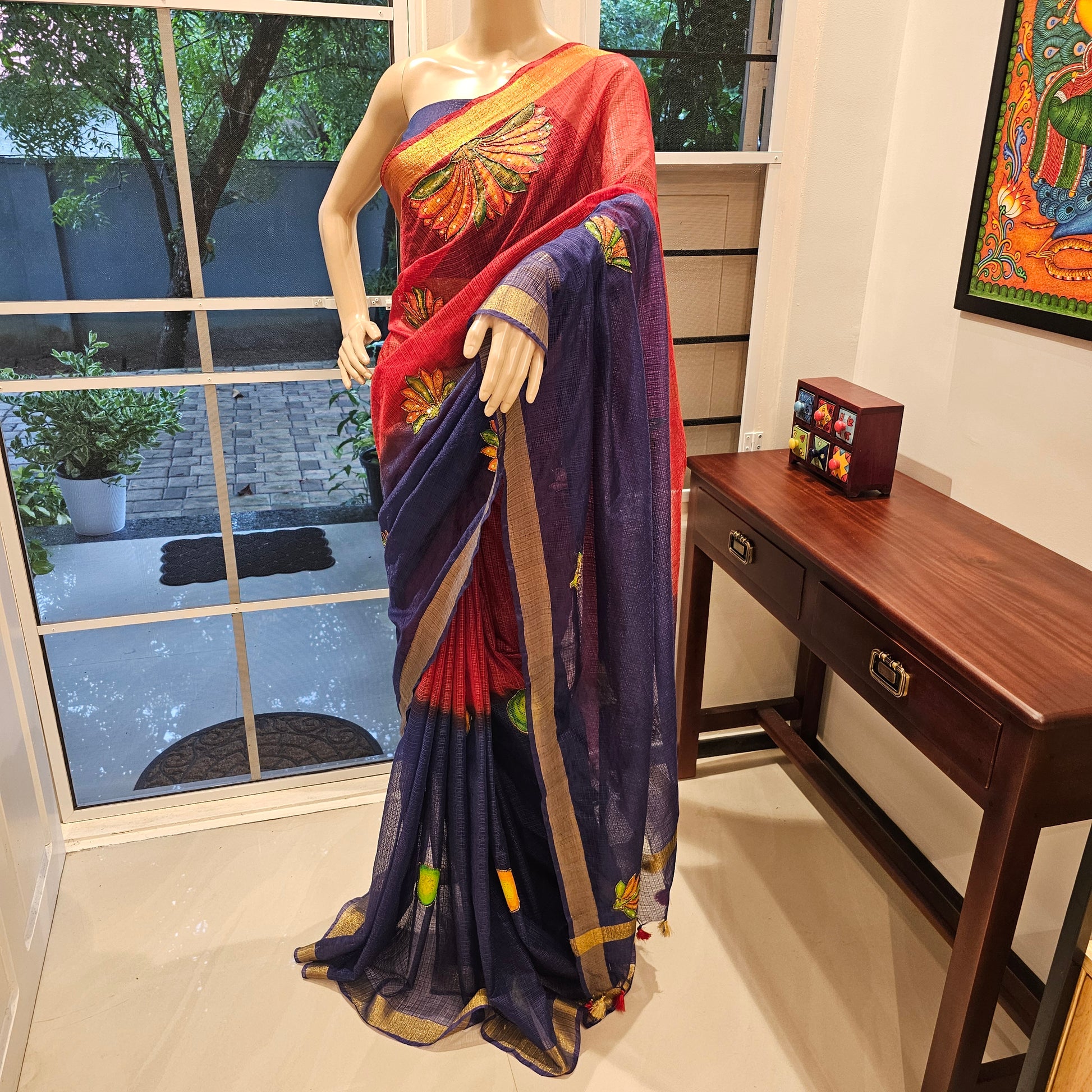 Hand-painted designer saree