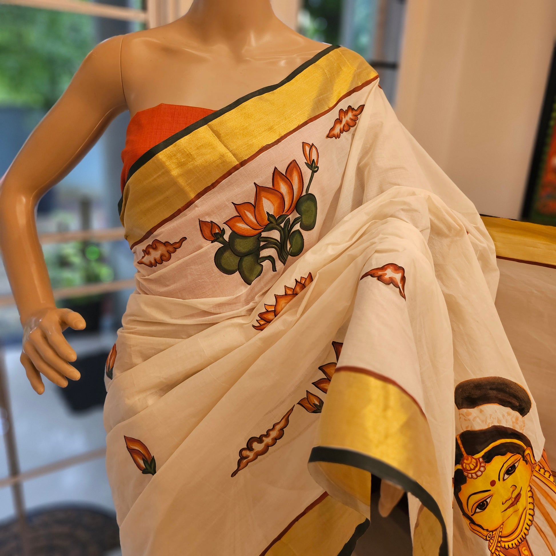 Saree with hand-painted details