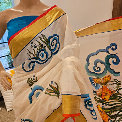 Hand-painted saree motifs