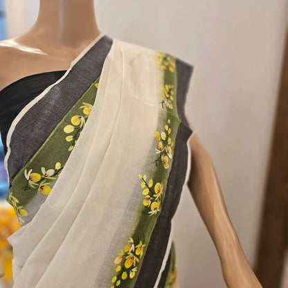 Kani Konnas hand painted on Kerala Set Mundu