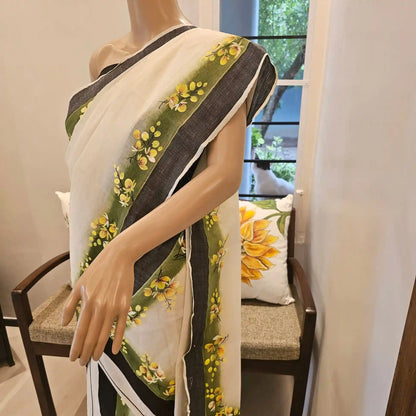 Kani Konnas hand painted on Kerala Set Mundu