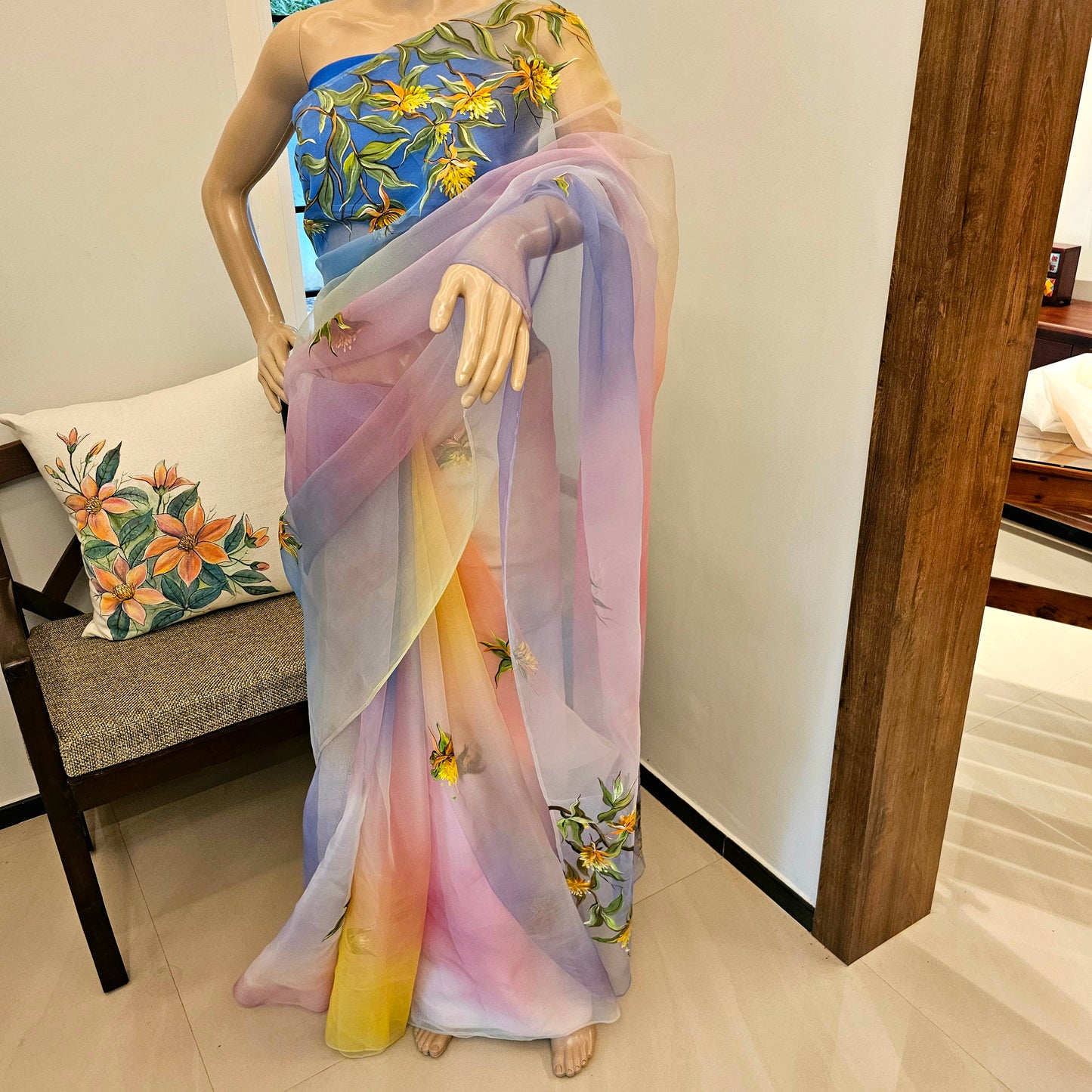 Hand-painted saree elegance