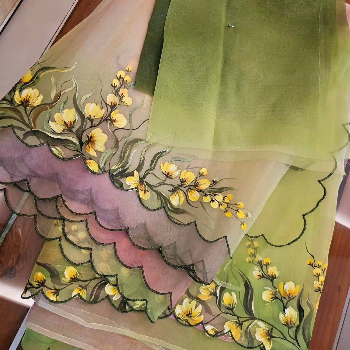 Boat Race Motif Hand-Painted And [Hand Dyed] Organza Saree