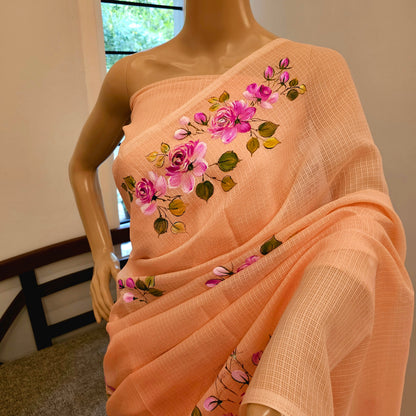 Pretty Light Pink  Hand-painted Kota Silk Saree