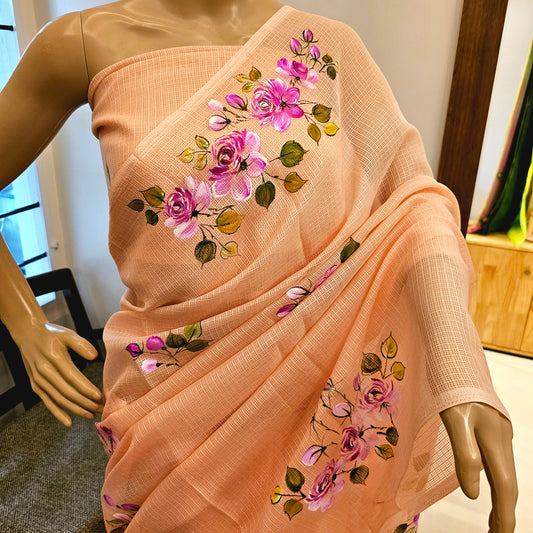 Pretty Light Pink  Hand-painted Kota Silk Saree