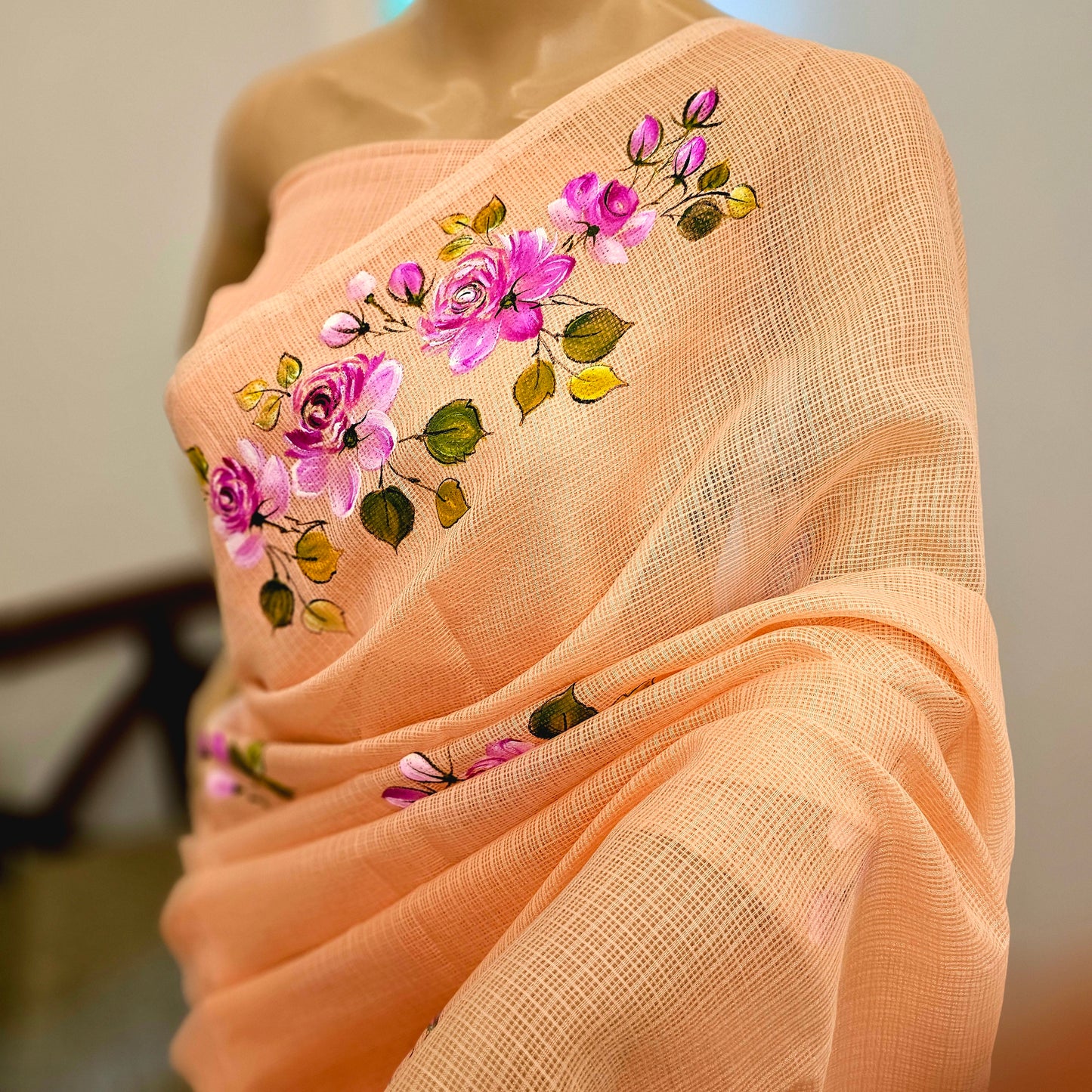 Pretty Light Pink  Hand-painted Kota Silk Saree