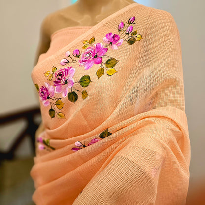 Pretty Light Pink  Hand-painted Kota Silk Saree