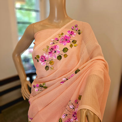 Pretty Light Pink  Hand-painted Kota Silk Saree