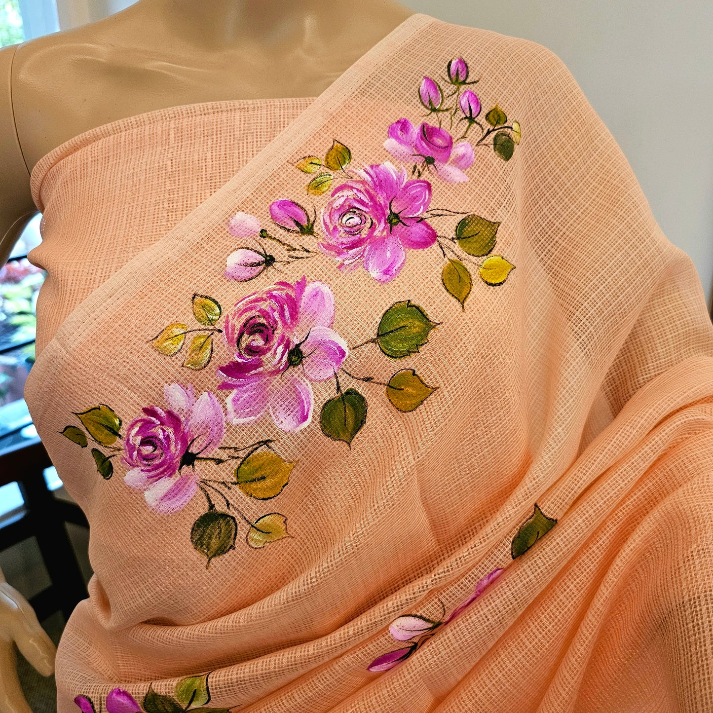 Pretty Light Pink  Hand-painted Kota Silk Saree