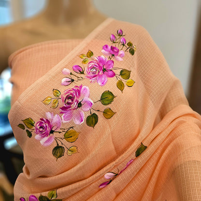 Pretty Light Pink  Hand-painted Kota Silk Saree