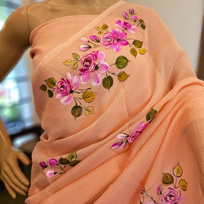 Pretty Light Pink  Hand-painted Kota Silk Saree