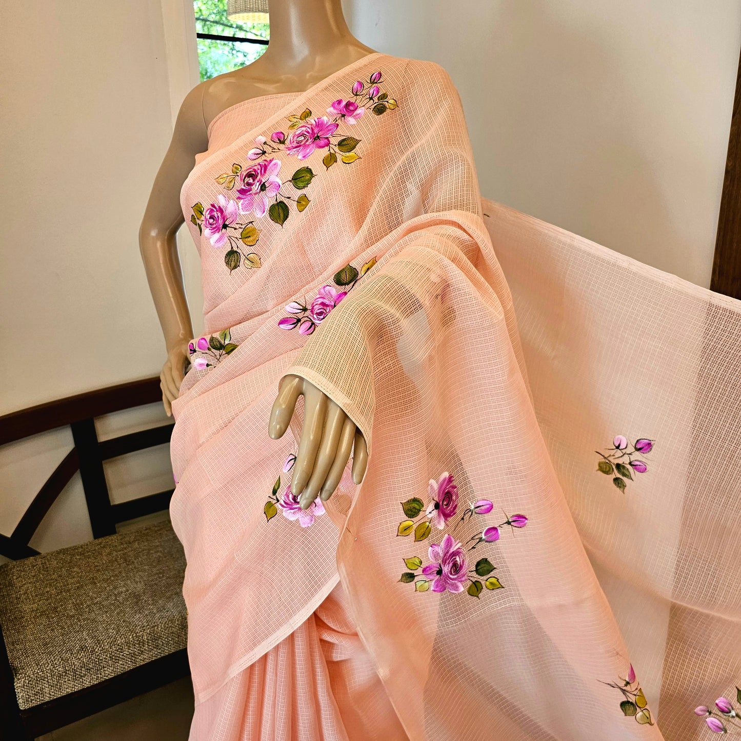 Pretty Light Pink  Hand-painted Kota Silk Saree